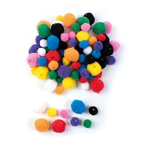 Pompons mit Loch, 200 Stk. 10 Farben