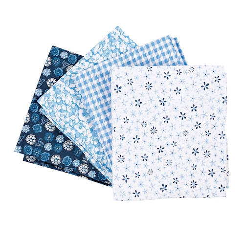 Patchwork-Stoff blau 45 x 55 cm, 4 Muster